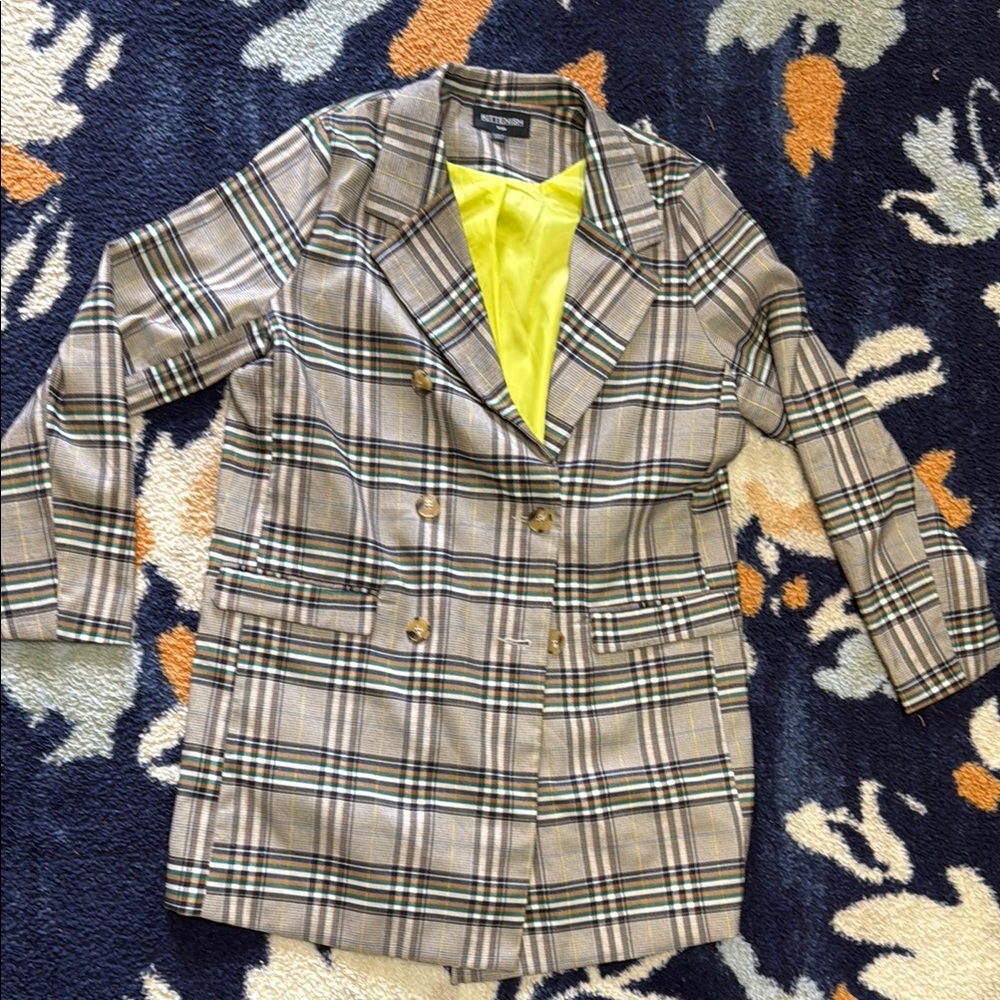 Kittenish Gray and Yellow Blazer Tailored Suit Jacket
